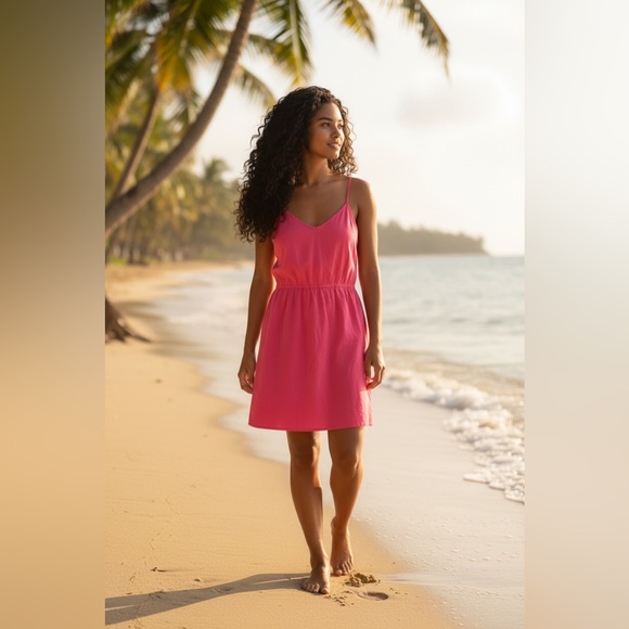 Vero Moda Dresses & Skirts - Vero Moda Bright Pink Spaghetti-Strap Swim Coverup Dress